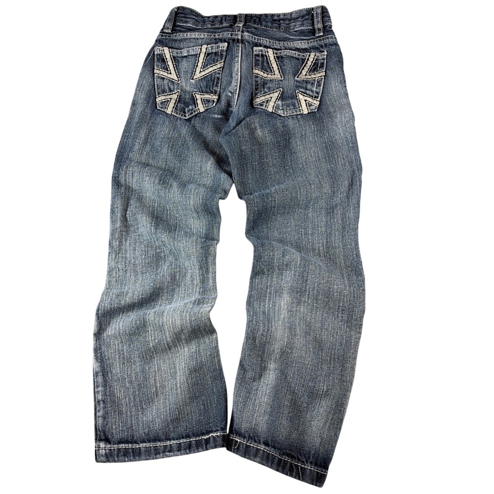 Route 66 Boys Medium Wash Bootcut Jeans Blue Cotton Size 8 Thick Stitching